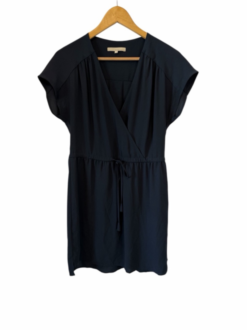 Monk & Lou Navy Blue Wrap Dress Short Sleeve Tie Waist Size Small
